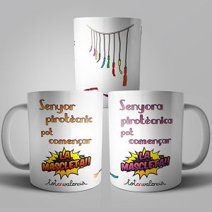 Tassa "Senyor pirotècnic / Senyora pirotècnica pot començar la mascletà" blanca